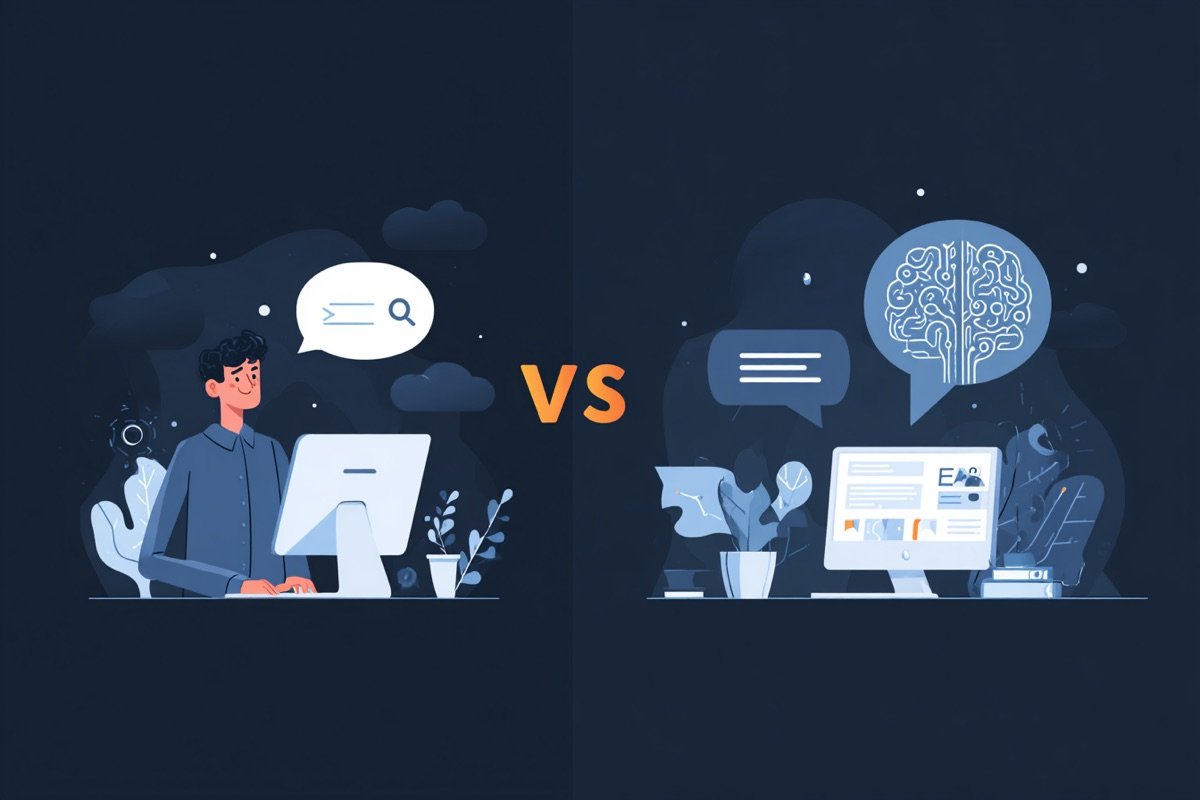 SEO versus GEO comparison showing traditional search and AI-generated answers